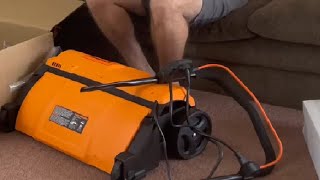 LawnMaster GVB1316 Electric 16” 13 Amp Dethatcher and Scarifier Unboxing and overview [upl. by Eanehs]