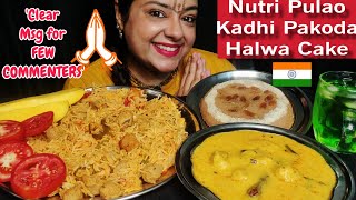 COOKING amp EATING NUTRI VEG PULAO KADHI HALWA CAKE PAAN SHARBAT  NoG Mukbang [upl. by Vokaay]