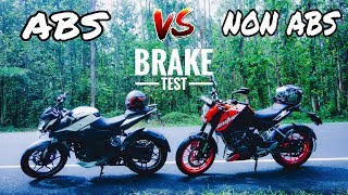 PULSAR NS200 ABS VS KTM DUKE 200  BRAKE TEST  ABS VS NONABS [upl. by Tnairb982]