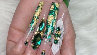 New nail set emerald green 3D flower by zulaysnails [upl. by Eelyrag394]