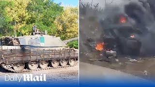 Russian forces destroy British Challenger 2 tank in Ukraine near Robotyne [upl. by Anelrahs]