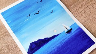 How to Draw Simple Seascape  Easy Acrylic Painting [upl. by Vaclav]