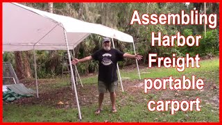 Assembling harbor freight portable carport alone [upl. by Daggna]