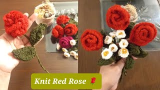 How to Knit Red Rose for beginners  Easy Knit Red Rose  Knitting flower for bouquet step by step [upl. by Mehs808]