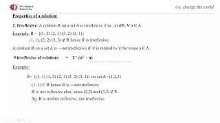 DMS unit 3 Lecture2 Properties of relations Reflexive Irreflexive Symmetric Asymmetric [upl. by Alexa]