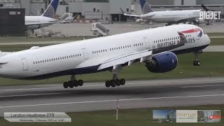 Windy arrivals into loud departures at London Heathrow Airport [upl. by Alaet]