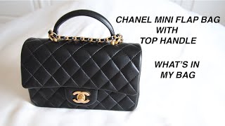 CHANEL MINI FLAP BAG with TOP HANDLE  WHATS IN MY BAG [upl. by Norraj]