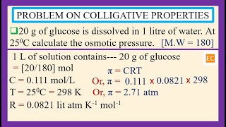 SEV NO – 90 20 g of glucose is dissolved in 1 L of water at 250C calculate the osmotic pressure [upl. by Nobe]