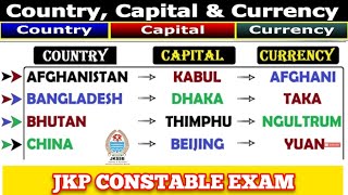 Capitals and Currencies for jkp constable  MCQs PYQs Important Questions for jkp constable jkssb [upl. by Yesmar3]