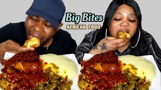 Big Bites With Updated Nigerian Okra Soup And Stew Challenge  African Food  The Adim Family [upl. by Madriene799]