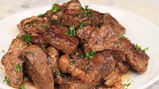 GARLIC BUTTER STEAK BITES RECIPE [upl. by Sissy]