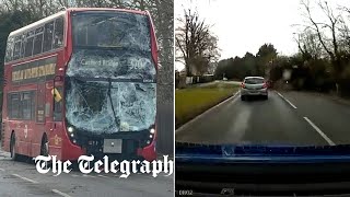 Storm Eunice Terrifying moment bus crashes into falling tree [upl. by Yllet]