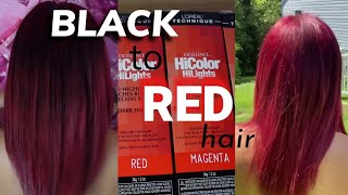 LOREAL HICOLOR MAGENTA mixed with LOREAL HICOLOR RED  Black to Red Hair NO BLEACH  NO TALKING [upl. by Yerocal]