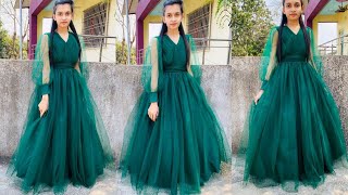 Designer gown cutting and stitching full tutorial step by step [upl. by Yerffej]