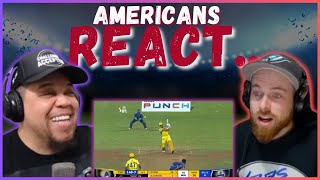 AMERICANS REACT TO THE BEST MS DHONI HELICOPTER SHOTS  REAL FANS SPORTS [upl. by Kampmann]