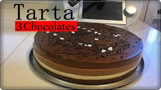 TARTA 3 CHOCOLATES THERMOMIX FÁCIL Y RÁPIDA sin horno  Cooking Alba [upl. by Zetes]