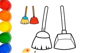 Drawing an easy broom and dustpan for kids and toddlers [upl. by Ahsikyw]