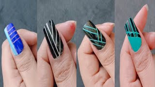 Easy striping tape nail art design for beginners  How to use striping tape  Nail art compilation [upl. by Colman]