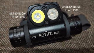 Sofirn HS20 headlamp Spotlight  SST40 5000k TIR lens 10° Flood light  LH351D 5000k TIR lens 45° [upl. by Hgielyak170]