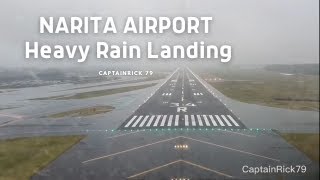 Heavy Rain Landing at Narita International Airport Tokyo Japan RJAA 34R  CaptainRick79 [upl. by Moynahan]