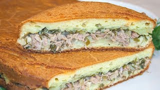 Заливной пирог с рыбными консервами и картофелем рецепт вкусного теста на сметане и майонезе [upl. by Aytak]