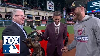 Stephen Strasburg wins the 2019 World Series MVP Trophy  FOX MLB [upl. by Enail669]