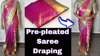 How to wear Prepleated saree🥻 Pattu saree Draping😍 step by step ✅saree tutorial saree trending [upl. by Hoxsie85]