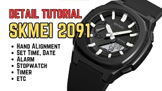 Skmei 2091 Complete Setting Tutorial  Hands Alignment Time Date Alarm etc [upl. by Yleek]