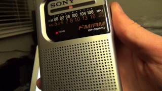 Sony ICFS10MK2 AMFM pocket radio overview and bandscan [upl. by Dulcinea779]