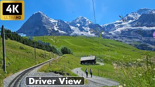 Cab Ride  Lauterbrunnen to Kleine Scheidegg Switzerland  Driver view  Train Journey 4K UHD [upl. by Halsted]