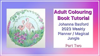 Adult Colouring Tutorial Flamingos Part 2  Johanna Basford 2023 Weekly Planner Magical Jungle [upl. by Penni341]