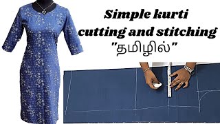 Simple kurti cutting and stitching in tamil how to stitch kurti at homeeasy tutorialbasic kurti [upl. by Araet]