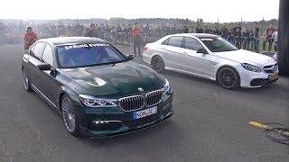 MercedesBenz E63 AMG vs Alpina BMW B7 BiTurbo [upl. by Yekcaj]