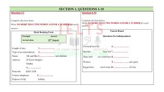 ielts listening LT05AG22 Hotel booking form example Arrival date 23rd August ehjagraon [upl. by Aeht905]