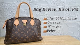 Bag Review  Louis Vuitton Rivoli PM  20 Months use  What Fits  Price [upl. by Nilkcaj731]