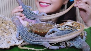 ASMR Sand Iguanas with mango saladexotic food CRUNCHY CHEWY EATING SOUNDS  LINHASMR [upl. by Nanoc955]