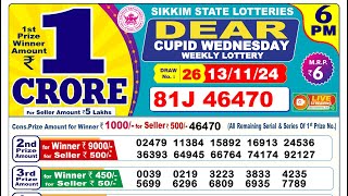 Lottery Result Today 6pm 13112024  Official  Sikkim Lottery [upl. by Kanter]