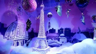 Paris vitrines de Noël Christmas 2017 Printemps Haussmann Galeries Lafayette [upl. by Owiat]