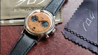 Kurono Tokyo Chronograph 1 Mk2 Bicompax Salmon Dial [upl. by Boffa]