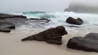 30 min relaxing ocean waves  high quality sound  no music  HD video of a beautiful misty beach [upl. by Garnett335]