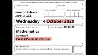 Edexcel A Level Maths  October 2020  Pure Paper 2 [upl. by Rolanda]