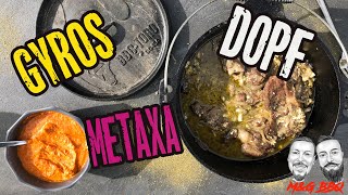 Gyros mit Metaxa aus dem Dutch Oven  der Griechendopf  MampGBBQ [upl. by Eldnar]