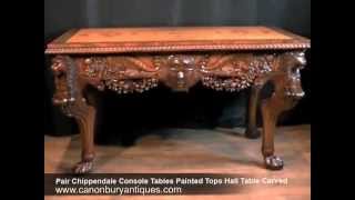 Pair Chippendale Console Tables Painted Tops Hall Table Carved [upl. by Llebpmac692]