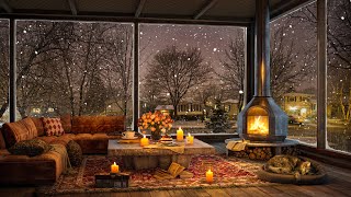 ❄ Cozy Winter Reading Nook Ambience with Jazz Howling Wind Snowfall amp Crackling Fireplace to Relax [upl. by Etnahsal]