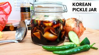 How to Korean Jangajji Jar  SoySauce Pickled Cucumbers Chili Peppers amp Onions [upl. by Torrlow]