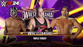 Full Match  Kane vs Rey Mysterio vs The Great Khali Wrestlemania 30  WWE 2k24 [upl. by Acnalb]