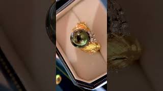 🤩I can hardly breathe120130MM TAHITIAN PEACOCK GREEN PEARL amp DIAMOND amp 18K GOLD RING🎁✈️ [upl. by Shae]