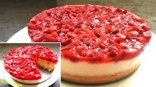 كيكة باردة بالفرولة جد راقية ولذيذة gâteau froid aux fraises 🍓 [upl. by Ennahtur]