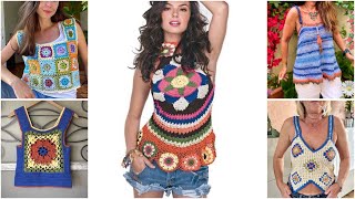 Latest crochet cotton thread designer topcrochet multicoloured fancy top designs [upl. by Idleman201]