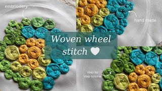 How to do a Woven Wheel Stitch step by step tutorial  basic embroidery stitching [upl. by Dorca]